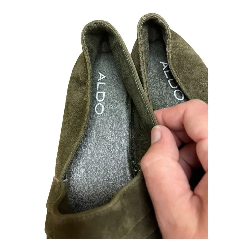 Aldo Espadrilles Flats Green Suede Leather Round Toe Slip On Size 8 EUC Coastal